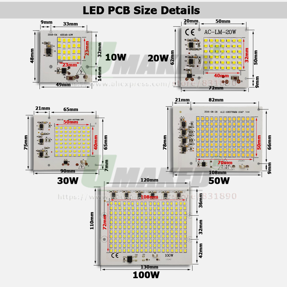 AC220V LED PCB 10W 20W 30W 50W - Flood Tray Table incelemesi ve fiyatı